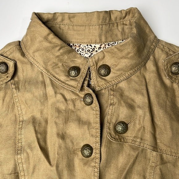 Live A Little Camel Linen Corduroy 3/4 Length Sleeves Button Up Belted Jacket L - Picture 3 of 9